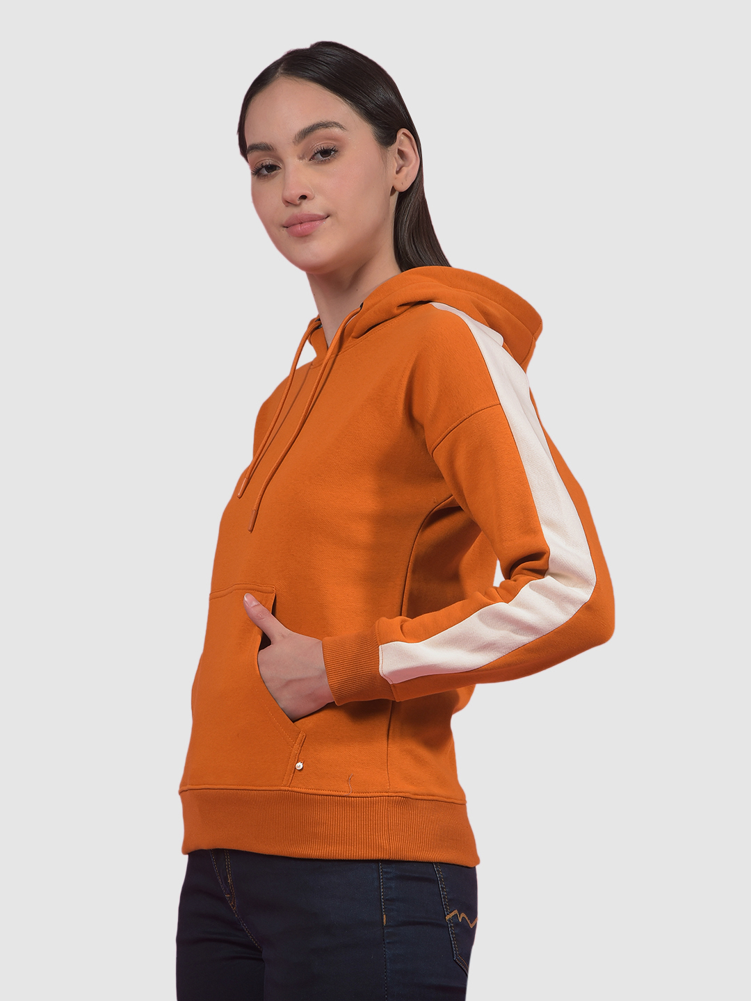 Numero Uno Women Apricot Color Block Hooded Sweatshirt
